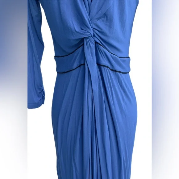 BCBG MaxAzaria Blue Long Sleeves Dress Medium Black Trim - Picture 5 of 14